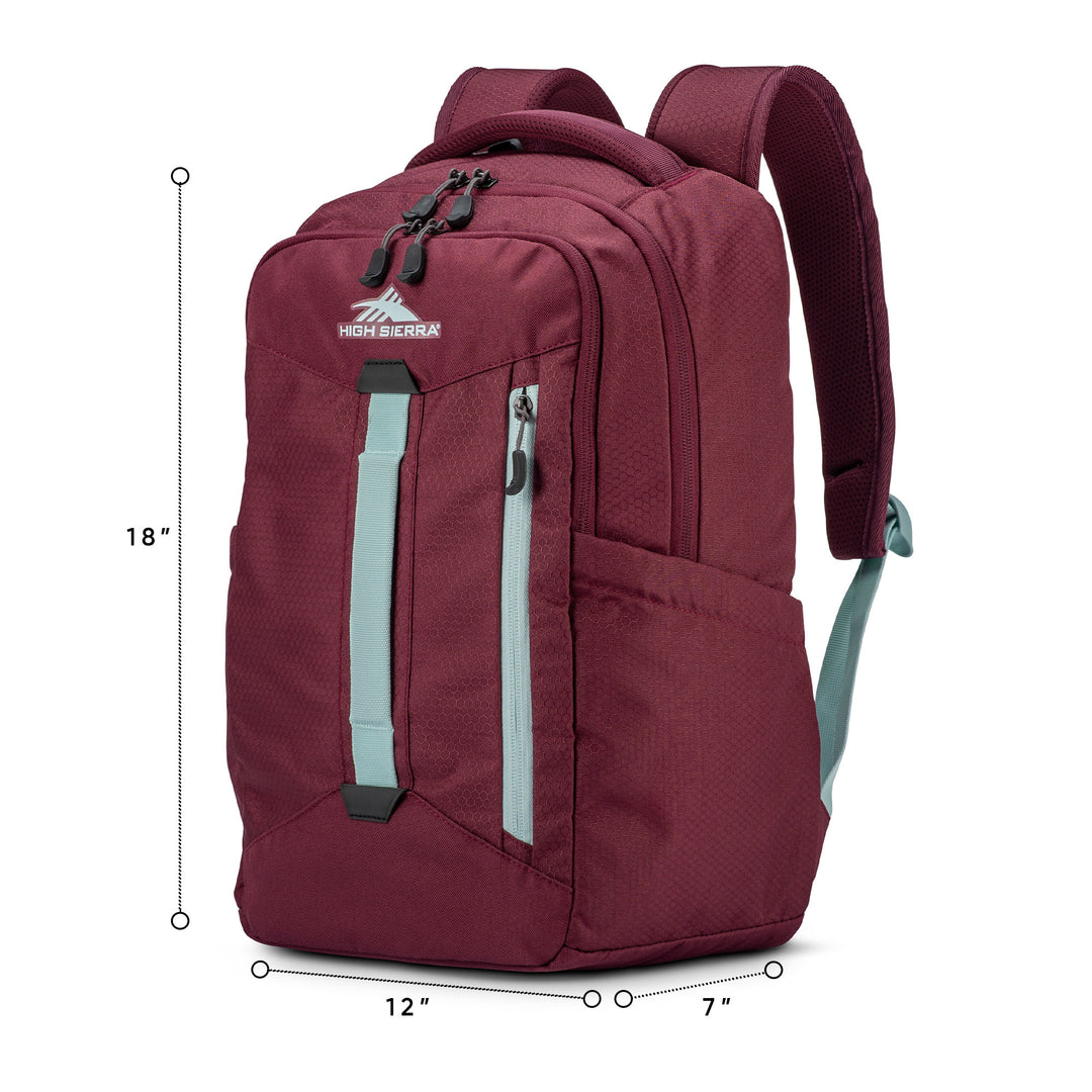 High Sierra Backpack with Device Sleeve and Adjustable Straps, Maroon (Open Box) - VMInnovations