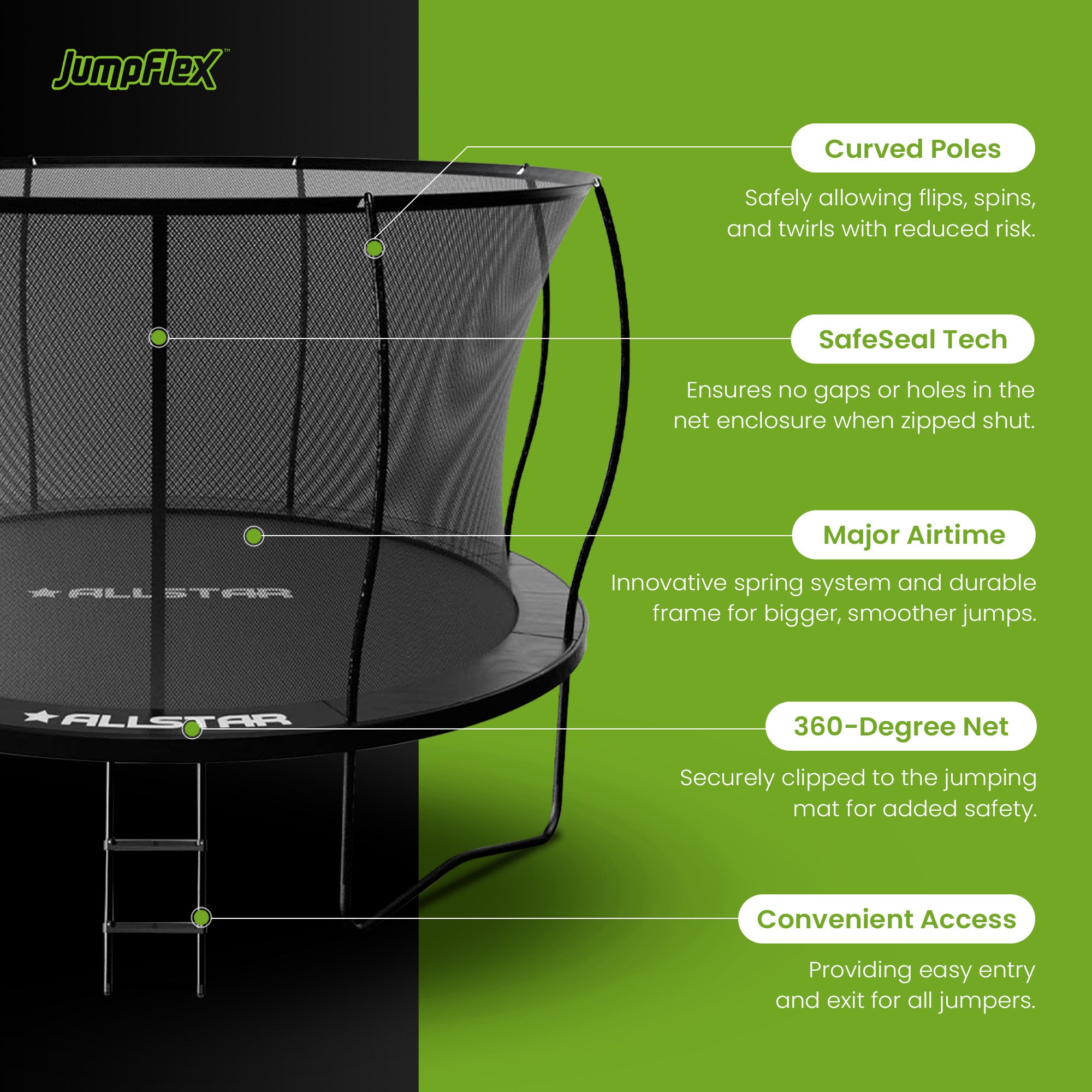 ALLSTAR 10' Trampoline for Kids Outdoor Backyard Play Equipment w/ Net & Ladder - VMInnovations