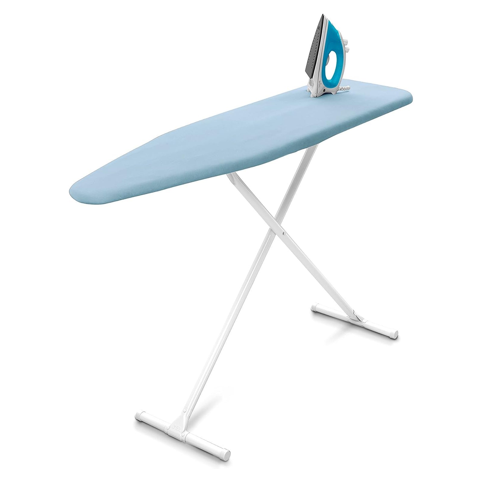 Homz T-Leg Foldable Adjustable Ironing Board w/ Foam Pad & Cotton Cover, Blue - VMInnovations