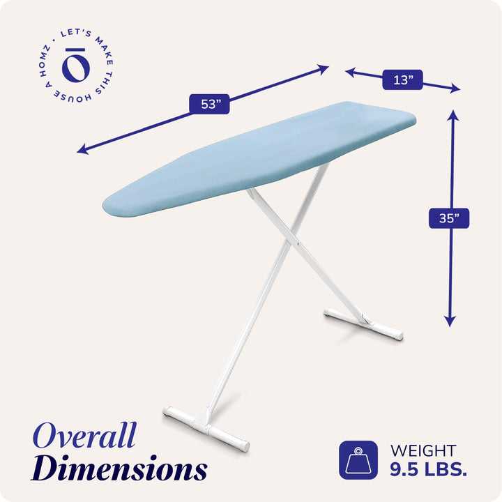 Homz T-Leg Adjustable Ironing Board w/ Foam Pad & Cotton Cover, Blue (Open Box)