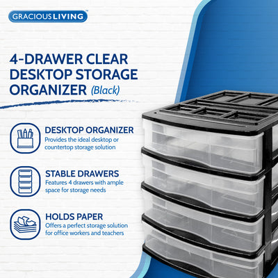 Gracious Living 4 Drawer Desktop Office Storage Unit w/Organizer Lid,Black(Used) - VMInnovations