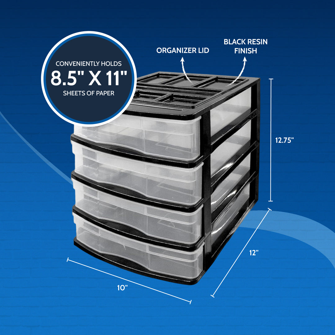 Gracious Living 4 Drawer Desktop Countertop Storage with Organizer Lid, Black