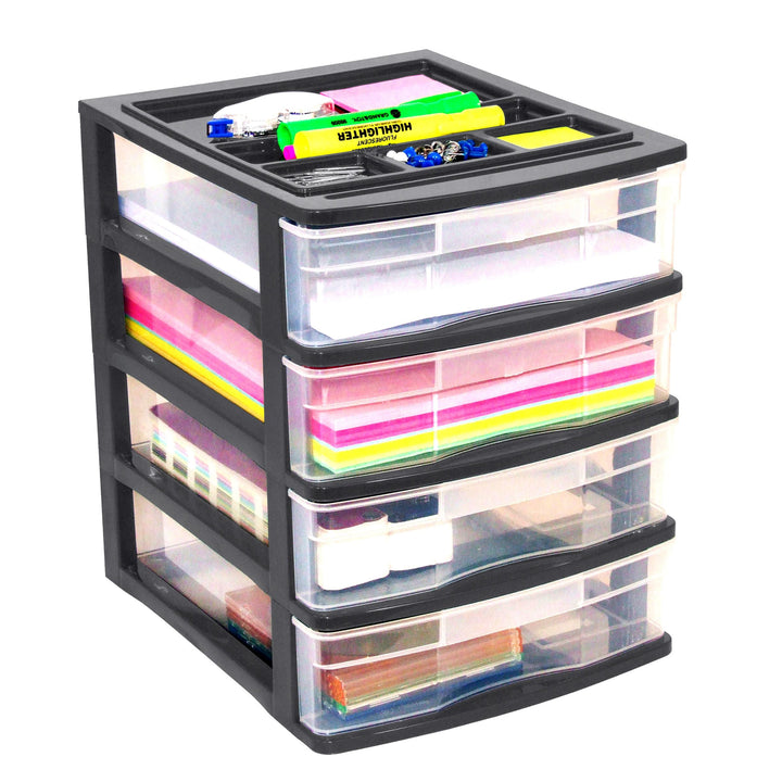 Gracious Living 4 Drawer Desktop Countertop Storage with Organizer Lid, Black