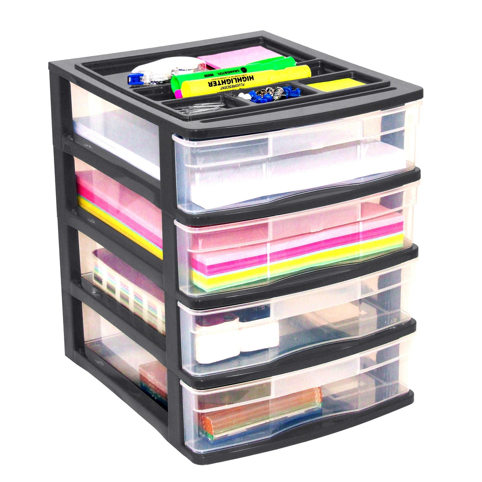Gracious Living 4 Drawer Desktop Office Storage Unit w/Organizer Lid,Black(Used) - VMInnovations