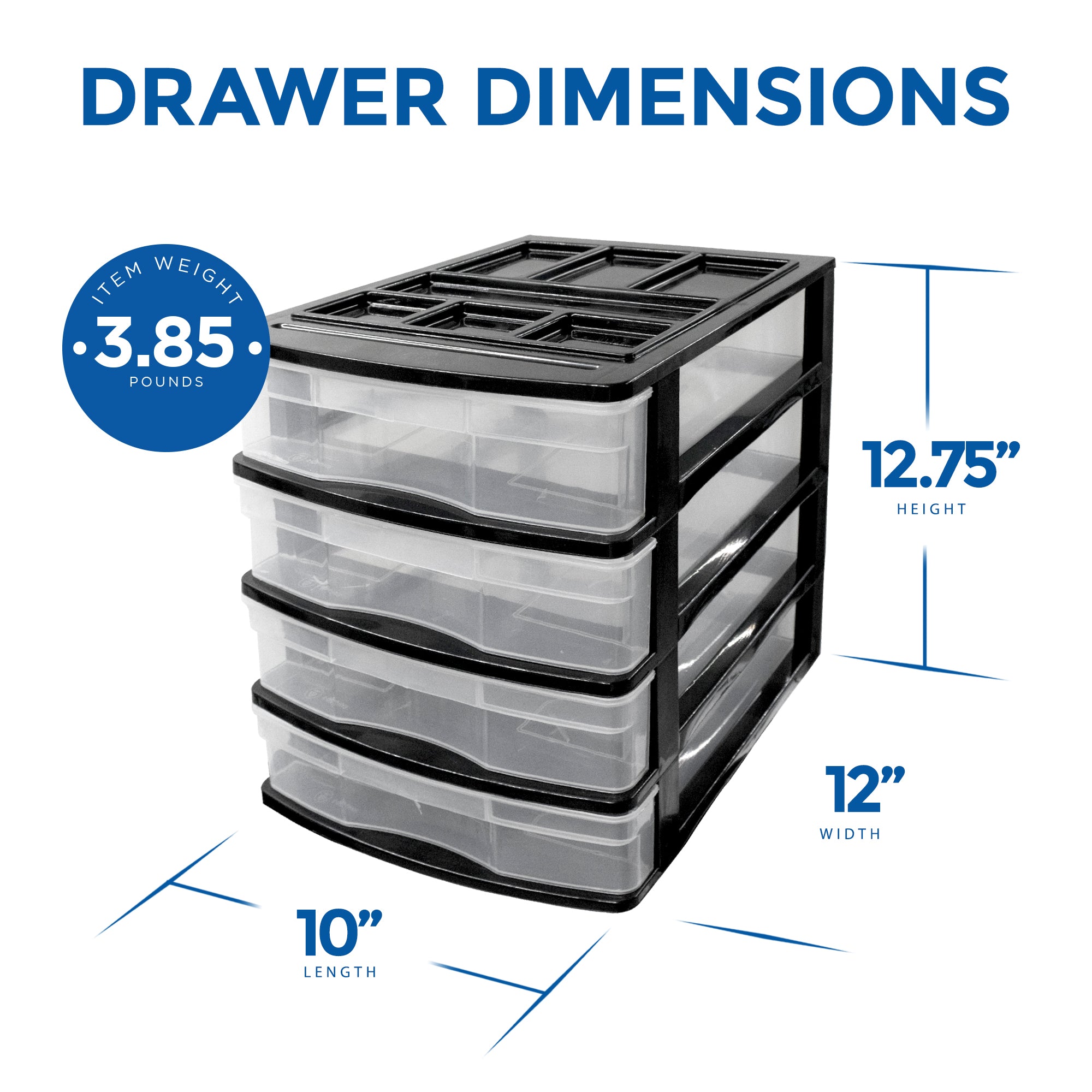 Gracious Living 4 Drawer Desktop Office Storage Unit w/Organizer Lid,Black(Used)