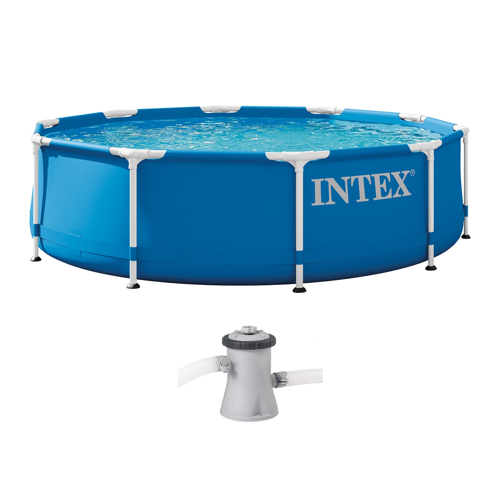 Intex 28201EH 10' x 30" Metal Frame Round Above Ground Swimming Pool with Pump - VMInnovations