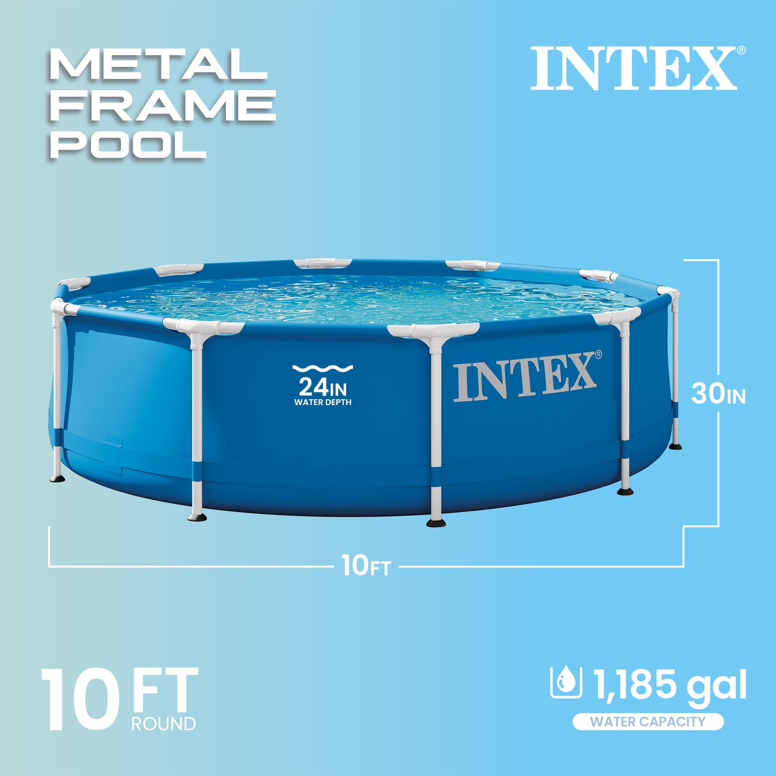 Intex 28201EH 10' x 30" Metal Frame Round Above Ground Swimming Pool with Pump - VMInnovations
