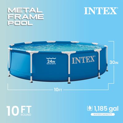 Intex 28201EH 10' x 30" Metal Frame Round Above Ground Swimming Pool with Pump