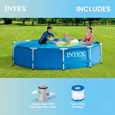 Intex 28201EH 10' x 30" Metal Frame Round Above Ground Swimming Pool with Pump