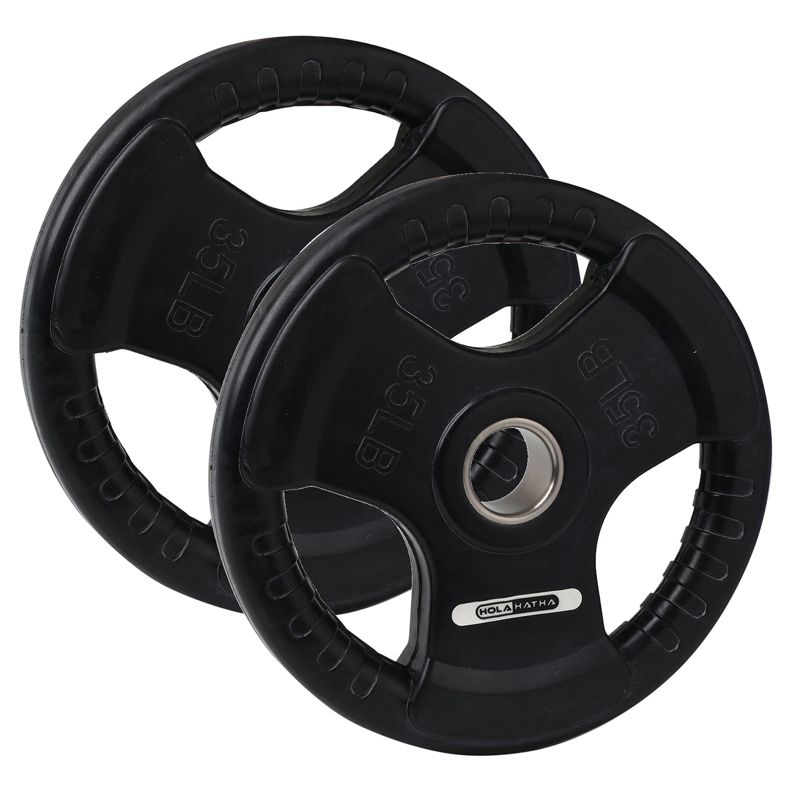 HolaHatha 35 Pound Olympic Rubber Coated Weight Plate w/ Handle, Black (2 Pack) - VMInnovations