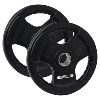 HolaHatha 35 Pound Olympic Rubber Coated Weight Plate w/ Handle, Black (2 Pack) - VMInnovations