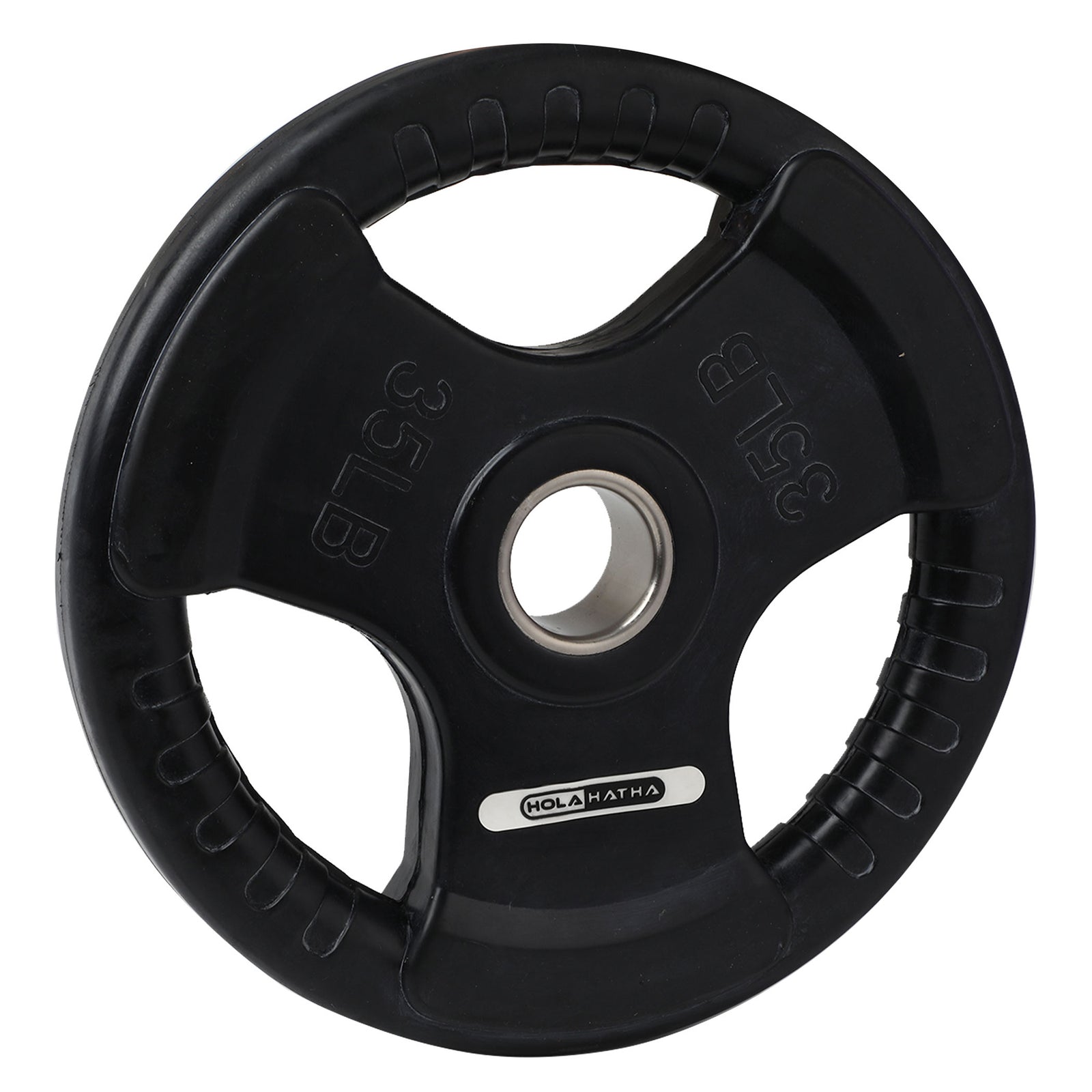 HolaHatha 35 Pound Olympic Rubber Coated Weight Plate w/ Handle, Black (2 Pack) - VMInnovations
