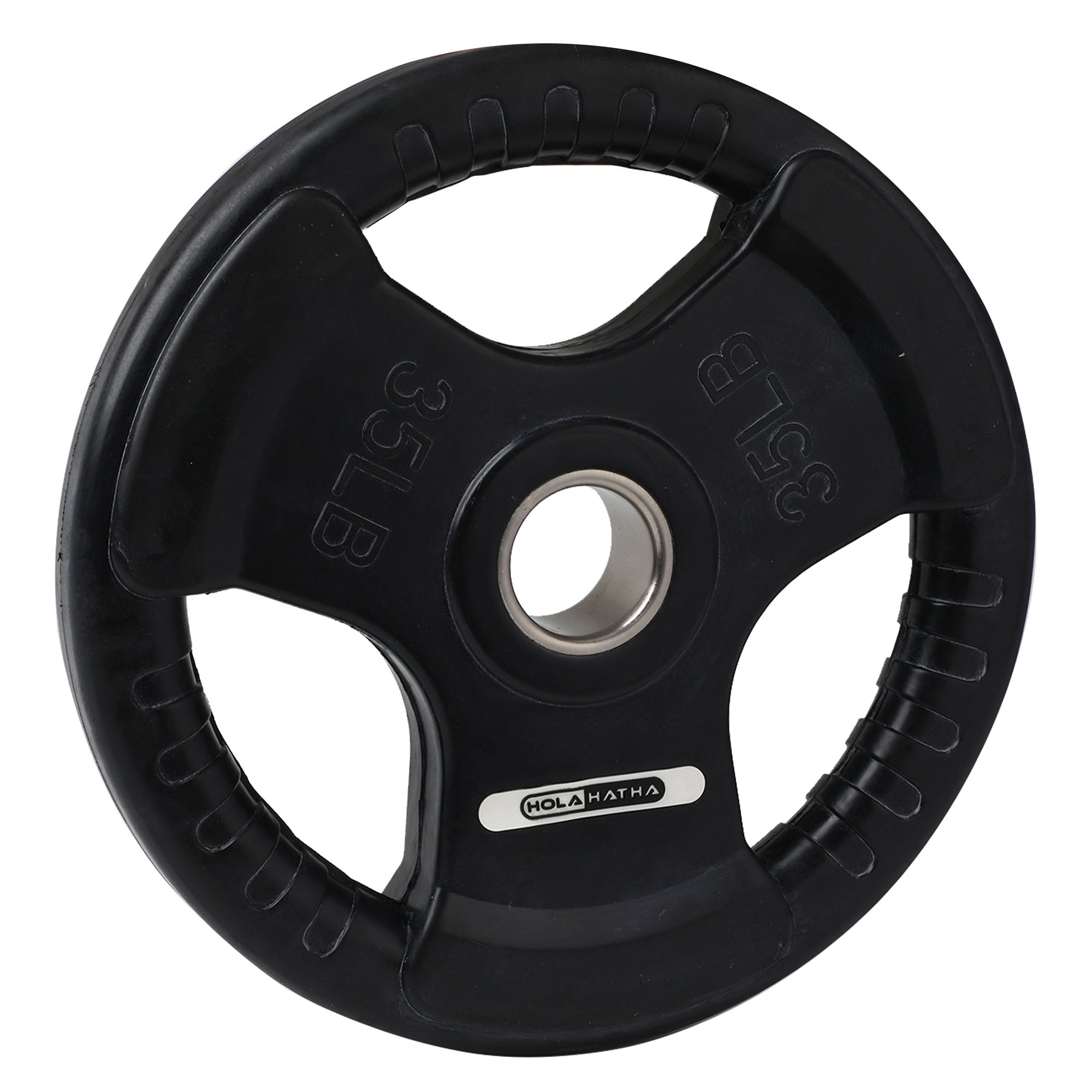 HolaHatha 35 Pound Olympic Rubber Coated Weight Plate w/ Handle, Black (2 Pack) - VMInnovations