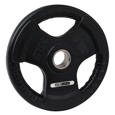 HolaHatha 35 Pound Olympic Rubber Coated Weight Plate w/ Handle, Black (2 Pack) - VMInnovations