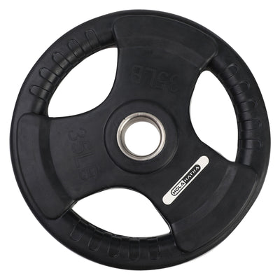 HolaHatha 35 Pound Olympic Rubber Coated Weight Plate w/ Handle, Black (2 Pack) - VMInnovations