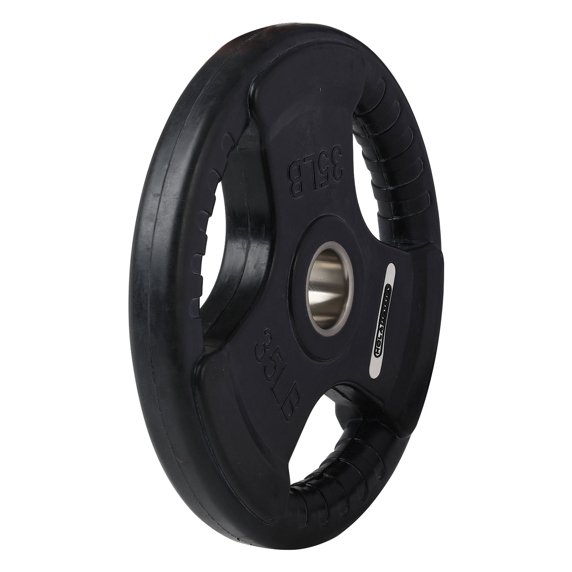 HolaHatha 35 Pound Olympic Rubber Coated Weight Plate w/ Handle, Black (2 Pack) - VMInnovations