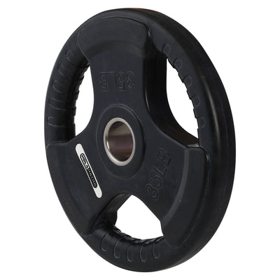 HolaHatha 35 Pound Olympic Rubber Coated Weight Plate w/ Handle, Black (2 Pack) - VMInnovations