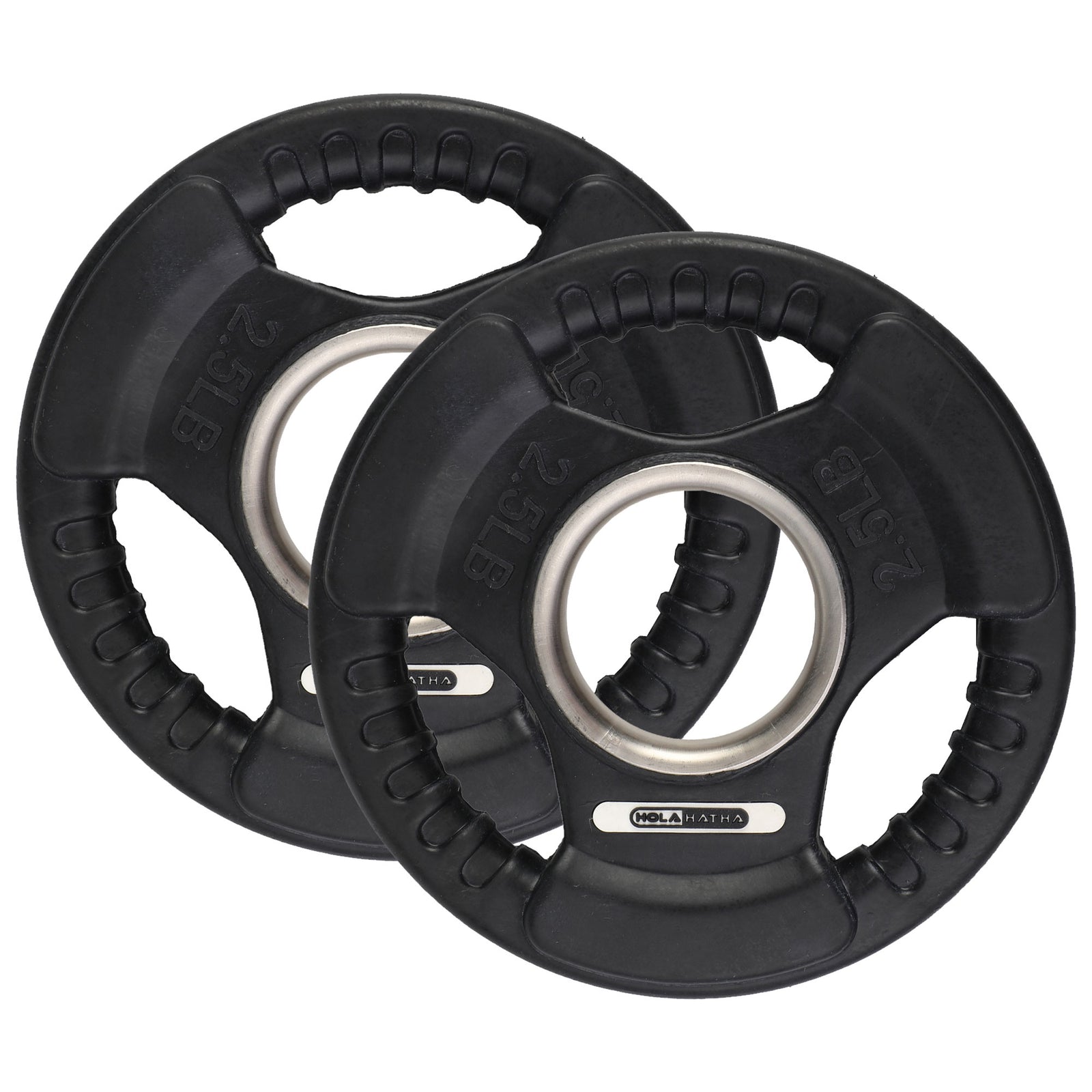HolaHatha 2.5 Pound Olympic Rubber Coated Weight Plate w/Handle, Black (2 Pack) - VMInnovations