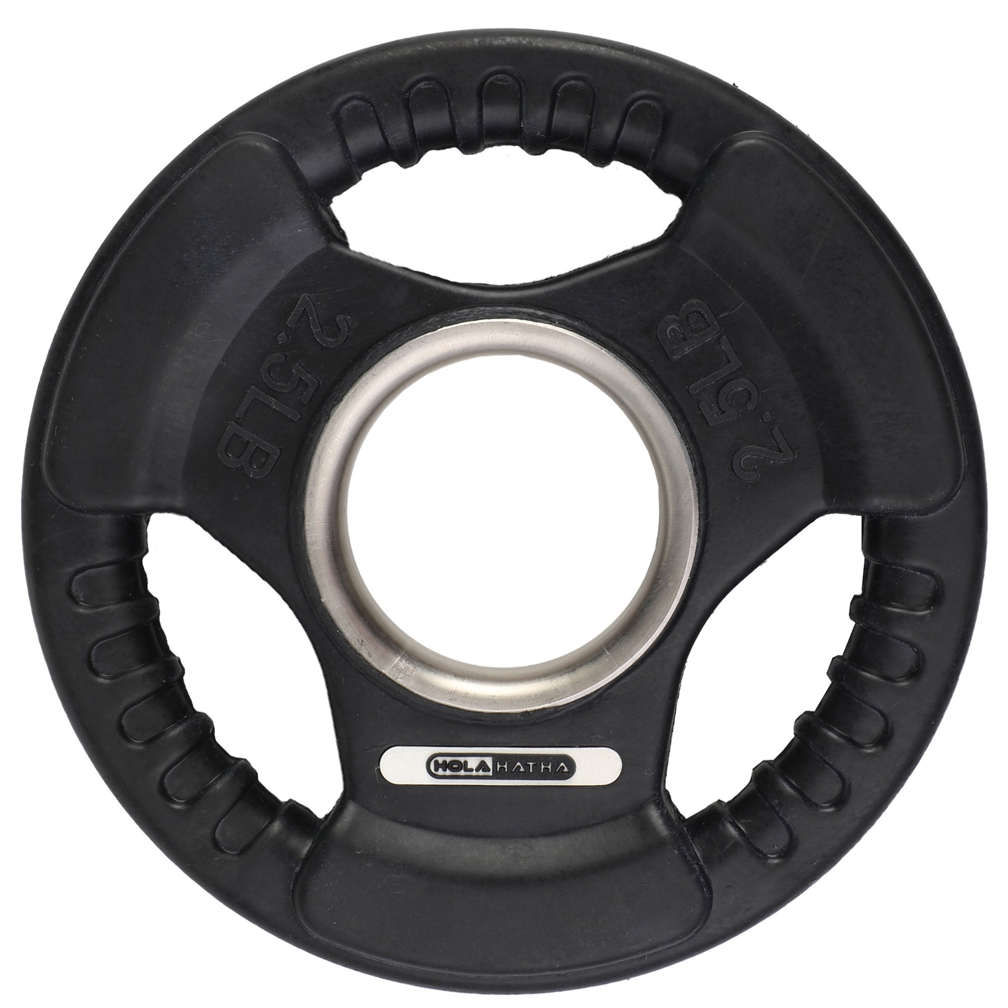 HolaHatha 2.5 Pound Olympic Rubber Coated Weight Plate w/Handle, Black (2 Pack) - VMInnovations