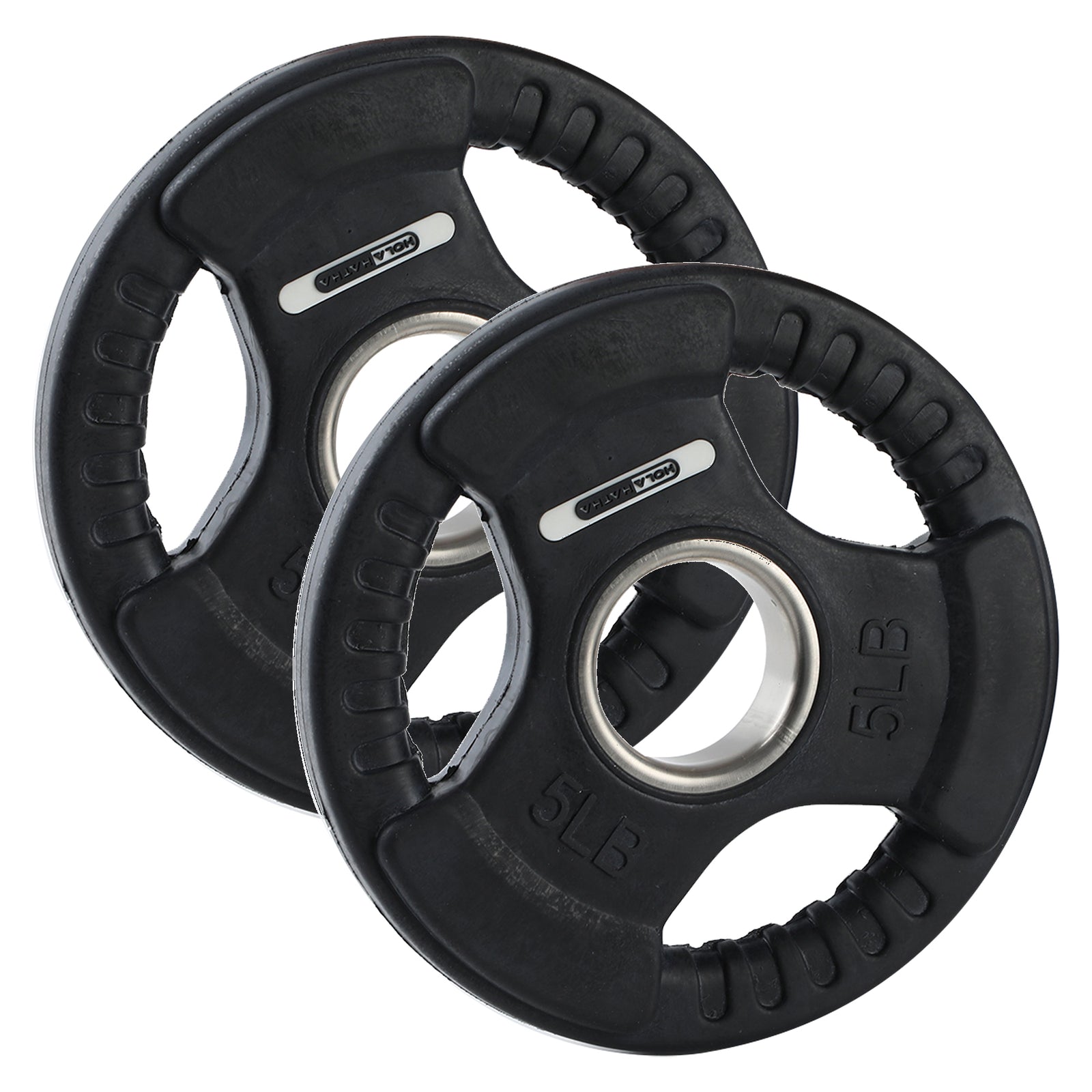 HolaHatha 5 Pound Olympic Rubber Coated Weight Plate with Handle, Black (2 Pack) - VMInnovations