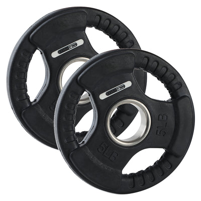 HolaHatha 5 Pound Olympic Rubber Coated Weight Plate with Handle, Black (2 Pack) - VMInnovations
