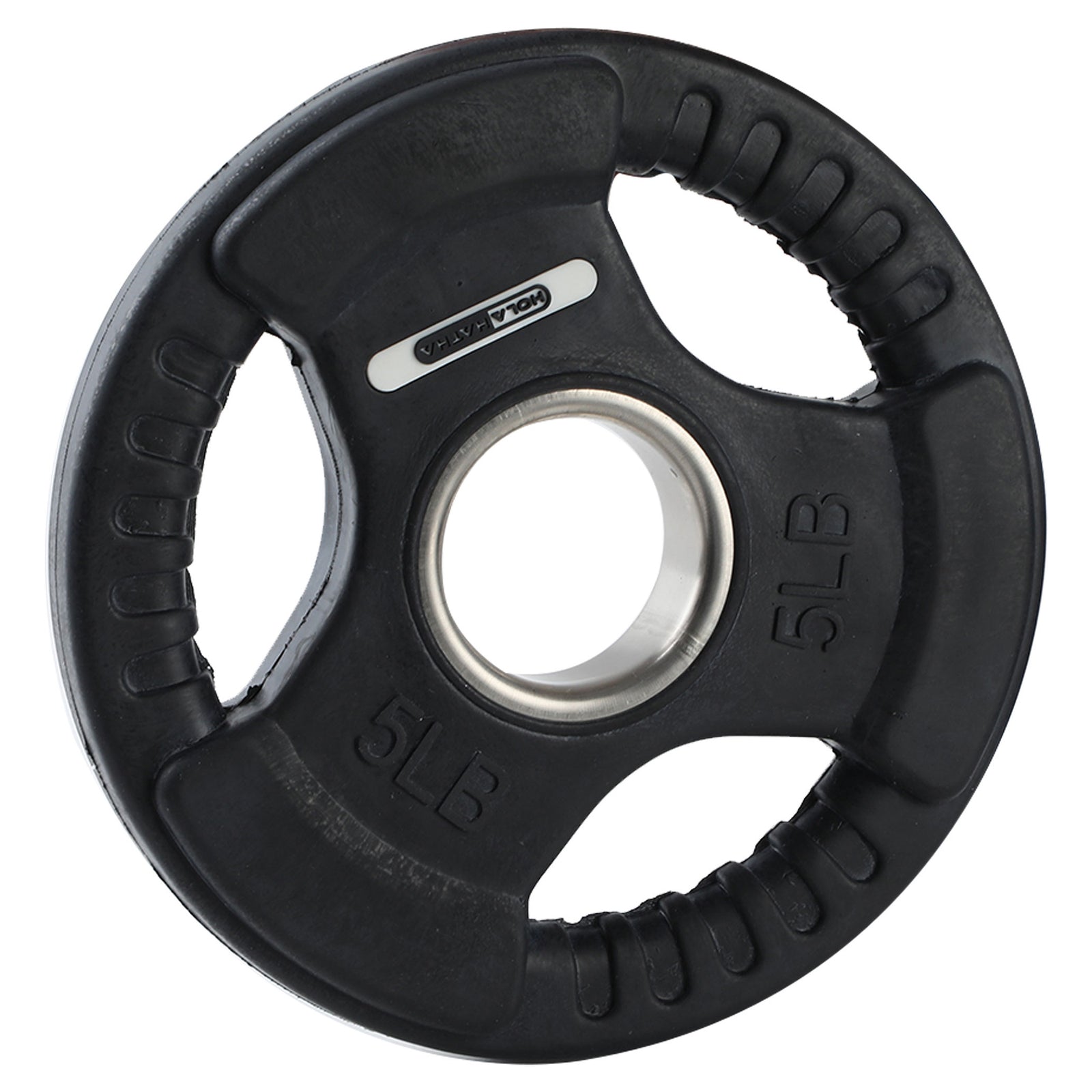 HolaHatha 5 Pound Olympic Rubber Coated Weight Plate with Handle, Black (2 Pack) - VMInnovations