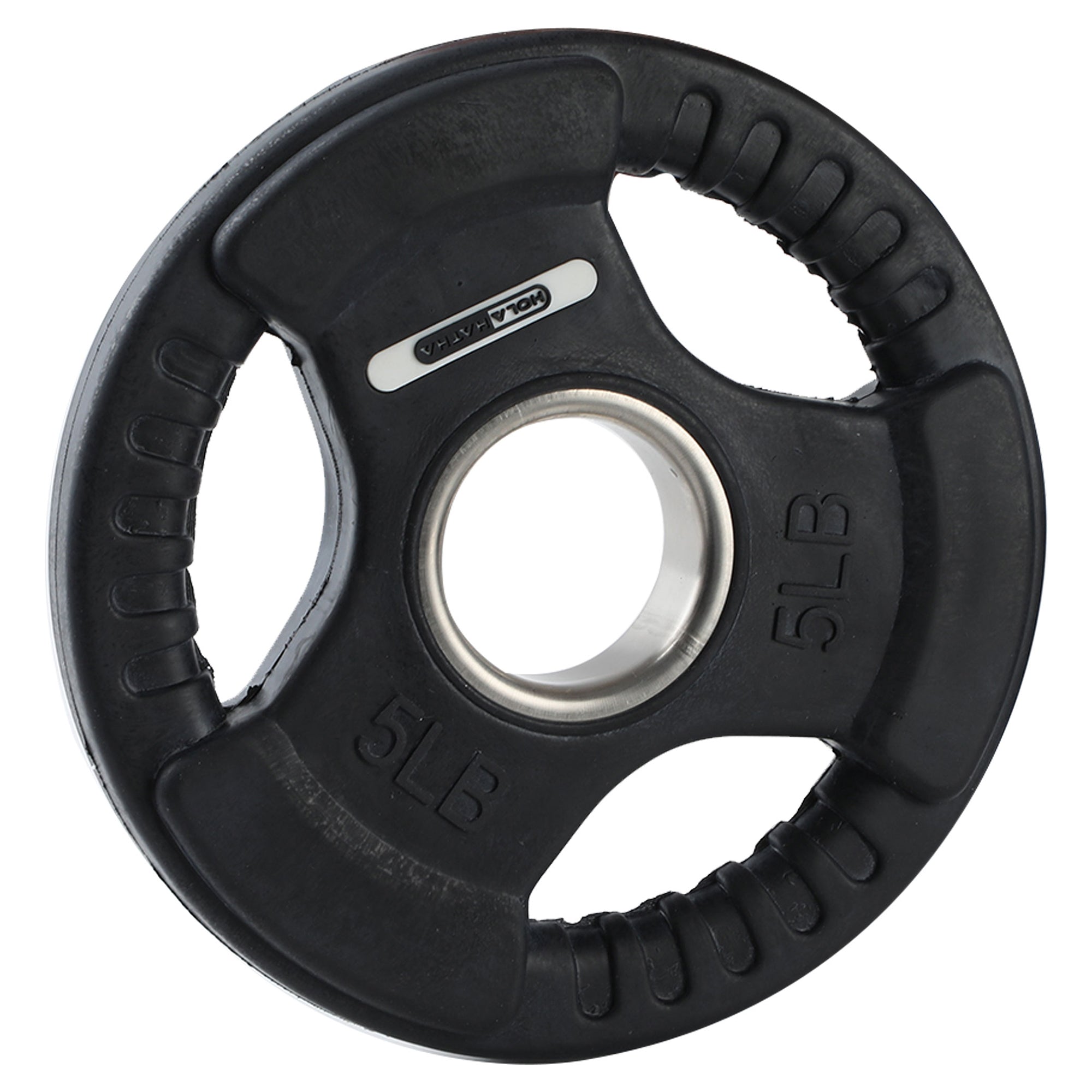 HolaHatha 5 Pound Olympic Rubber Coated Weight Plate with Handle, Black (2 Pack) - VMInnovations
