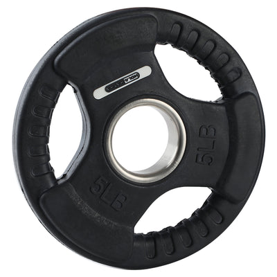 HolaHatha 5 Pound Olympic Rubber Coated Weight Plate with Handle, Black (2 Pack) - VMInnovations