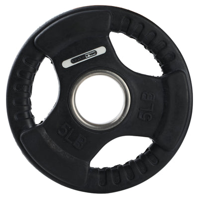 HolaHatha 5 Pound Olympic Rubber Coated Weight Plate with Handle, Black (2 Pack) - VMInnovations