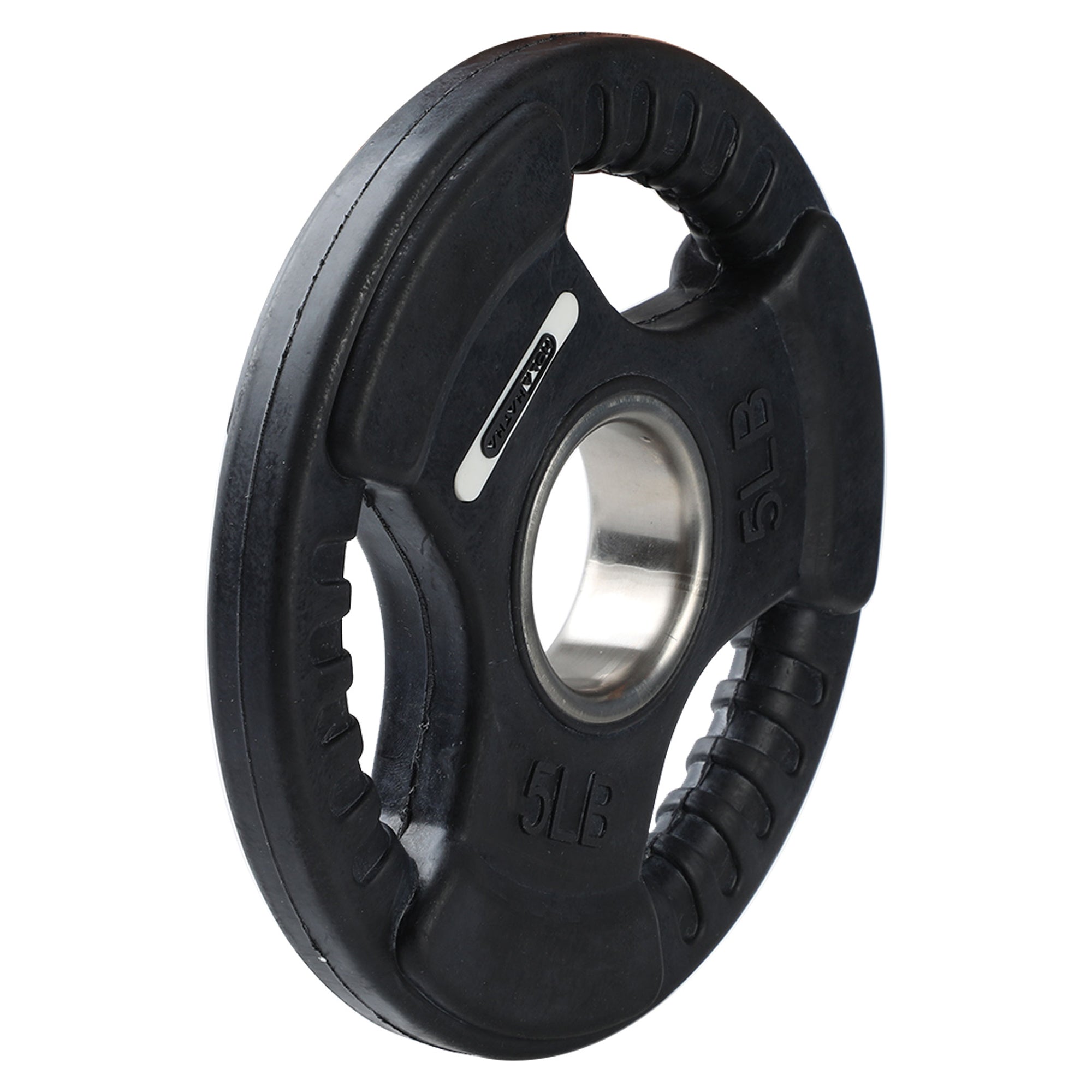 HolaHatha 5 Pound Olympic Rubber Coated Weight Plate with Handle, Black (2 Pack) - VMInnovations