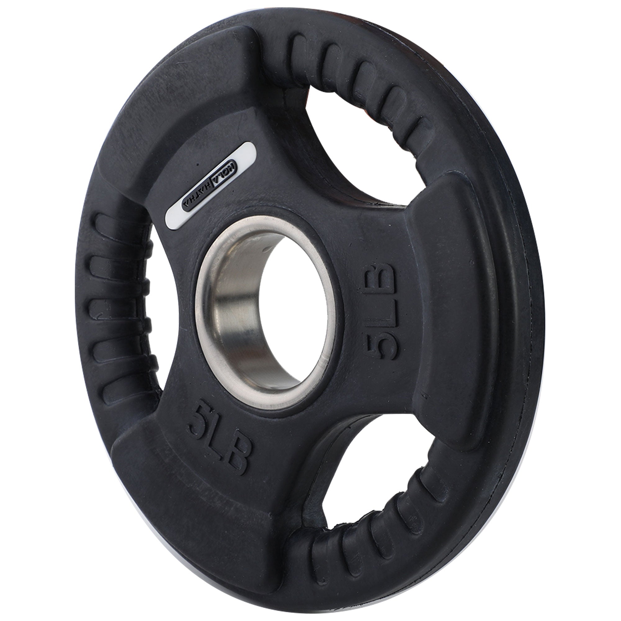 HolaHatha 5 Pound Olympic Rubber Coated Weight Plate with Handle, Black (2 Pack) - VMInnovations