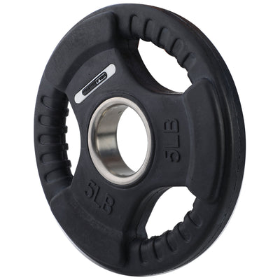HolaHatha 5 Pound Olympic Rubber Coated Weight Plate with Handle, Black (2 Pack) - VMInnovations