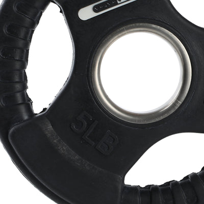 HolaHatha 5 Pound Olympic Rubber Coated Weight Plate with Handle, Black (2 Pack) - VMInnovations