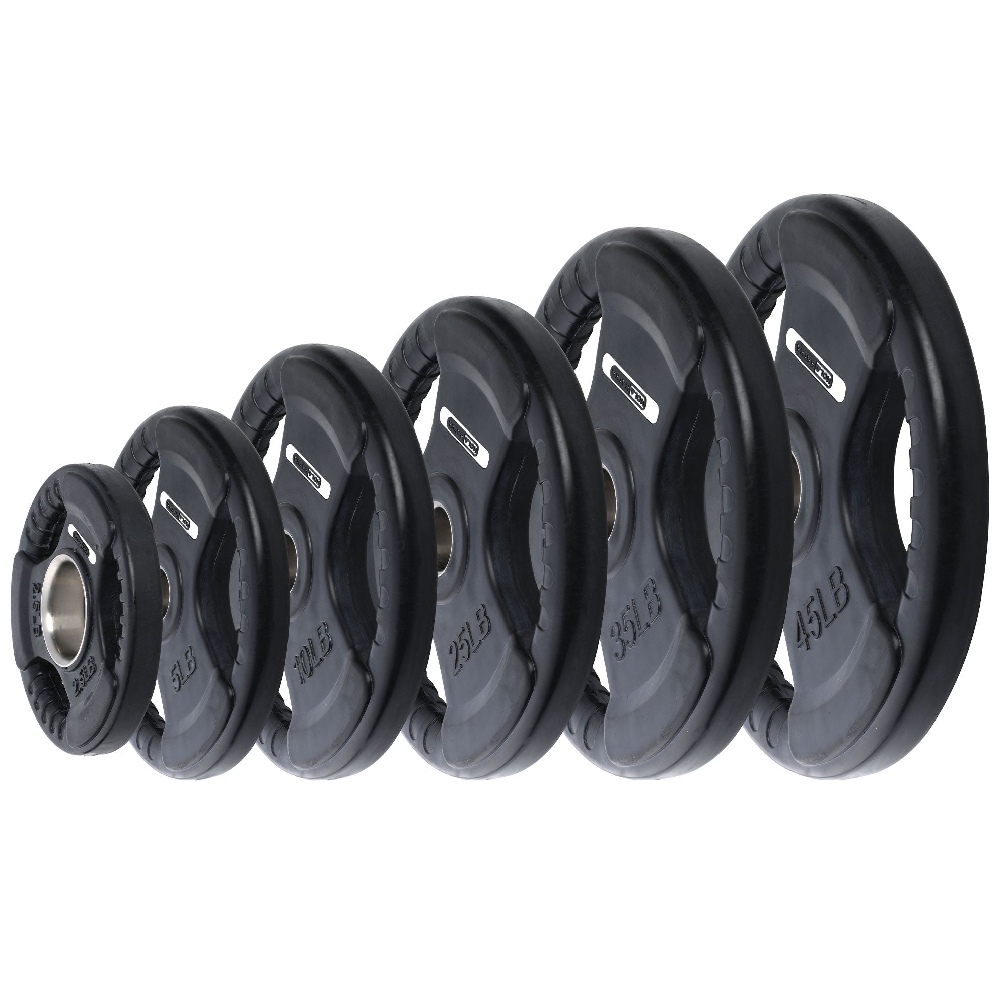 HolaHatha 5 Pound Olympic Rubber Coated Weight Plate with Handle, Black (2 Pack) - VMInnovations