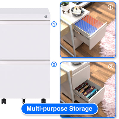 AOBABO 2 Drawer Mobile Metal Organizer Filing Cabinet, Assembled, White (Used)