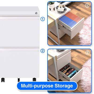 AOBABO 2 Drawer Mobile Metal Organizer Filing Cabinet, Assembled, White (Used) - VMInnovations