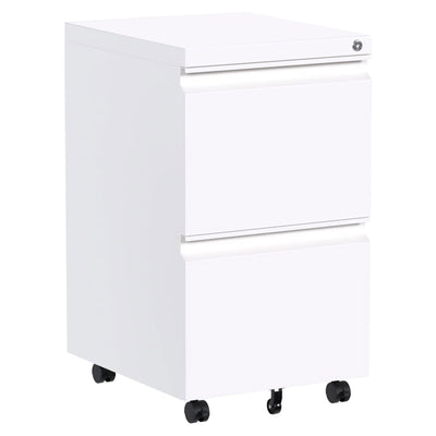AOBABO 2 Drawer Mobile Metal Organizer Filing Cabinet, Assembled, White (Used)