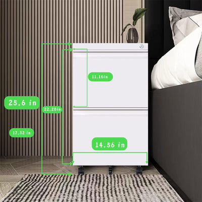 AOBABO 2 Drawer Mobile Metal Organizer Filing Cabinet, Assembled, White (Used) - VMInnovations