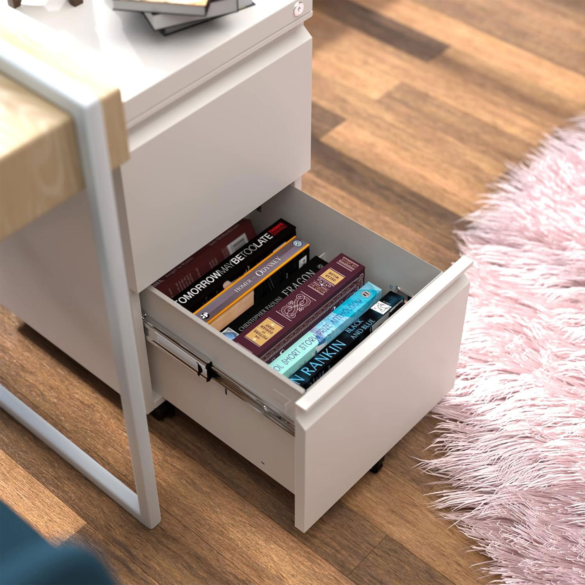 AOBABO 2 Drawer Mobile Metal Organizer Filing Cabinet, Assembled, White (Used) - VMInnovations