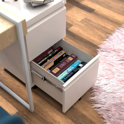 AOBABO 2 Drawer Mobile Metal Organizer Filing Cabinet, Assembled, White (Used) - VMInnovations