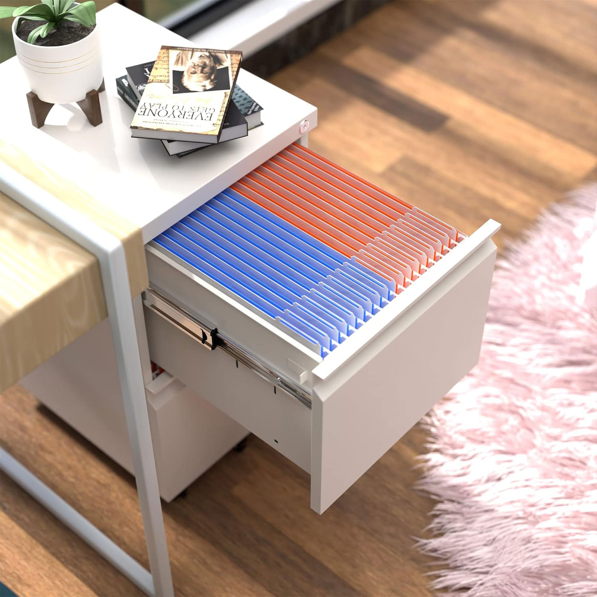 AOBABO 2 Drawer Mobile Metal Organizer Filing Cabinet, Assembled, White (Used) - VMInnovations
