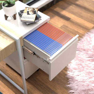 AOBABO 2 Drawer Mobile Metal Organizer Filing Cabinet, Assembled, White (Used) - VMInnovations