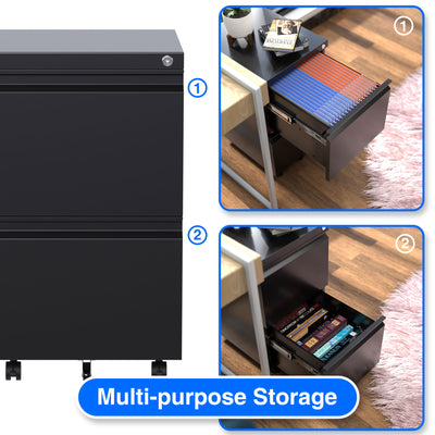AOBABO 2 Drawer Mobile Metal Organizer Filing Cabinet, Fully Assembled, Black - VMInnovations