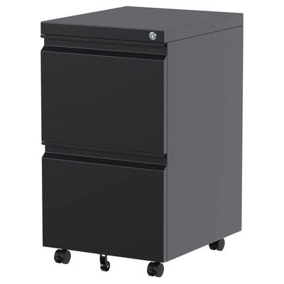 AOBABO 2 Drawer Mobile Metal Organizer Filing Cabinet, Fully Assembled, Black - VMInnovations
