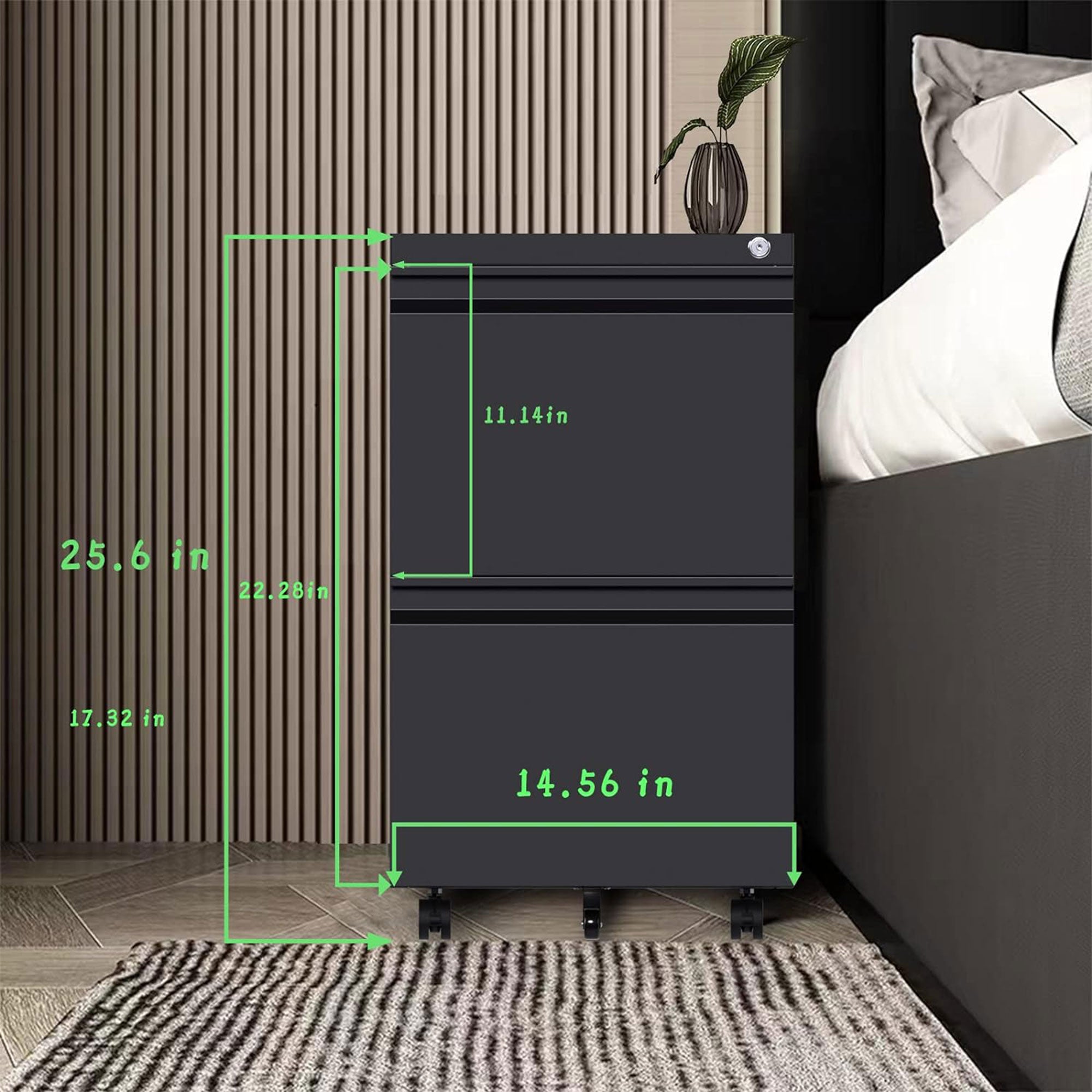 AOBABO 2 Drawer Mobile Metal Organizer Filing Cabinet, Fully Assembled, Black - VMInnovations