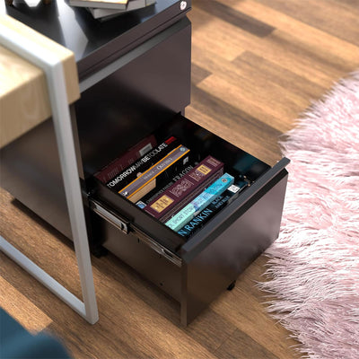 AOBABO 2 Drawer Mobile Metal Organizer Filing Cabinet, Fully Assembled, Black - VMInnovations