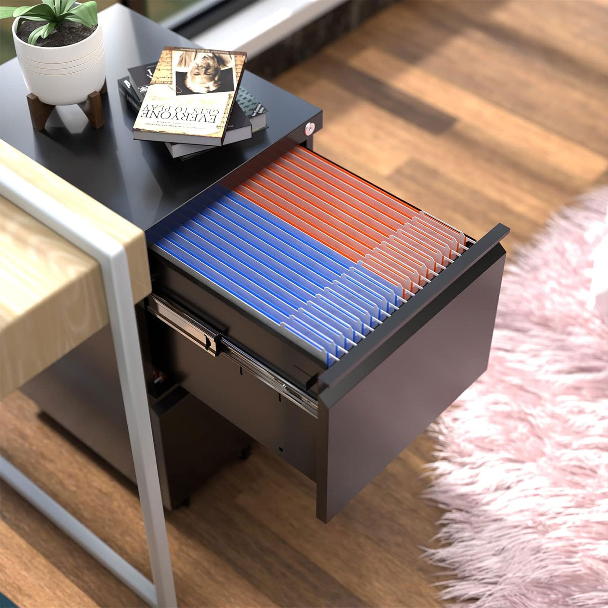 AOBABO 2 Drawer Mobile Metal Organizer Filing Cabinet, Fully Assembled, Black - VMInnovations
