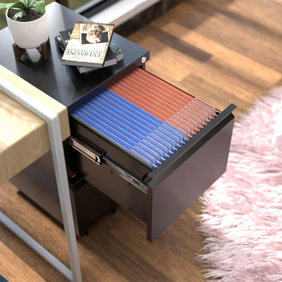 AOBABO 2 Drawer Mobile Metal Organizer Filing Cabinet, Fully Assembled, Black - VMInnovations
