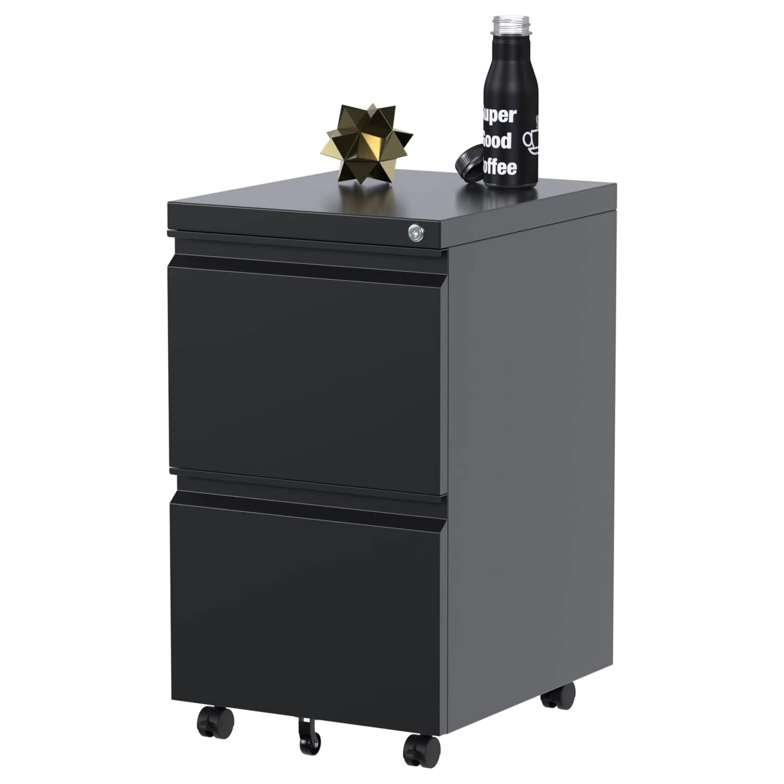 AOBABO 2 Drawer Mobile Metal Organizer Filing Cabinet, Fully Assembled, Black - VMInnovations