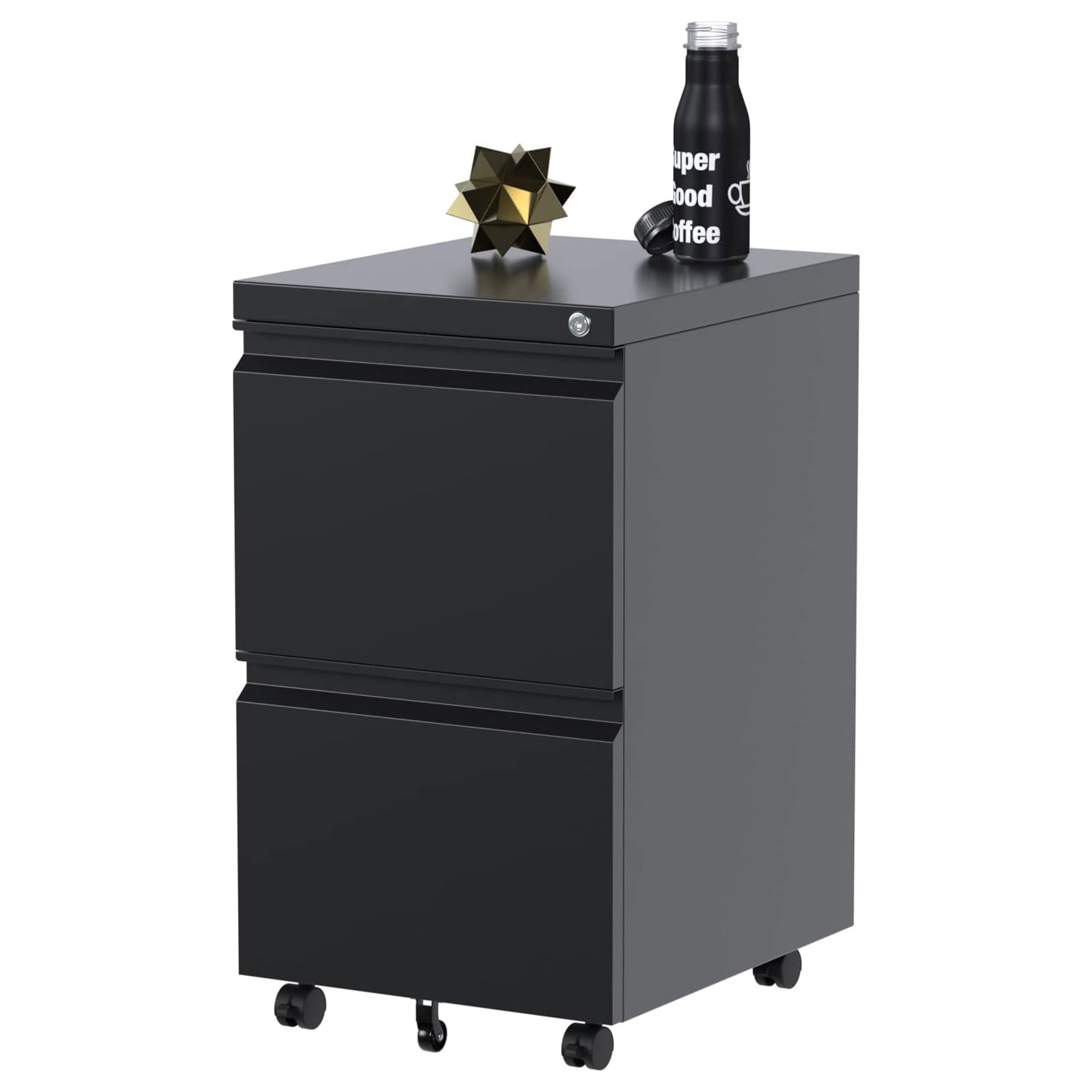 AOBABO 2 Drawer Mobile Metal Organizer Filing Cabinet, Fully Assembled, Black - VMInnovations
